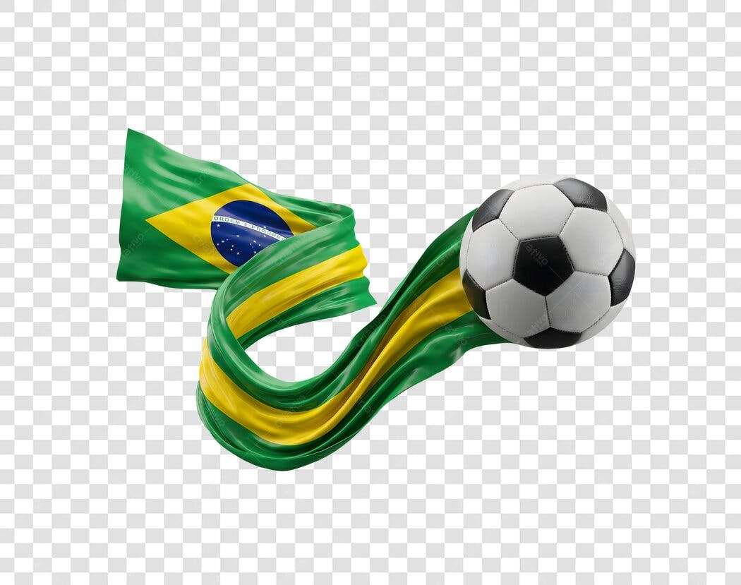 Elemento 3D Bandeira Brasil Futebol Copa PNG Fundo Transparente