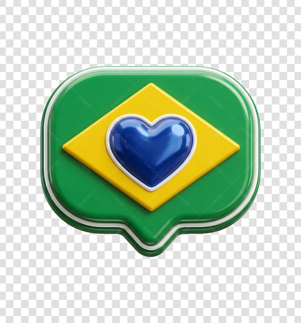 Elemento 3D Bandeira do Brasil Coração Azul PNG Fundo Transparente