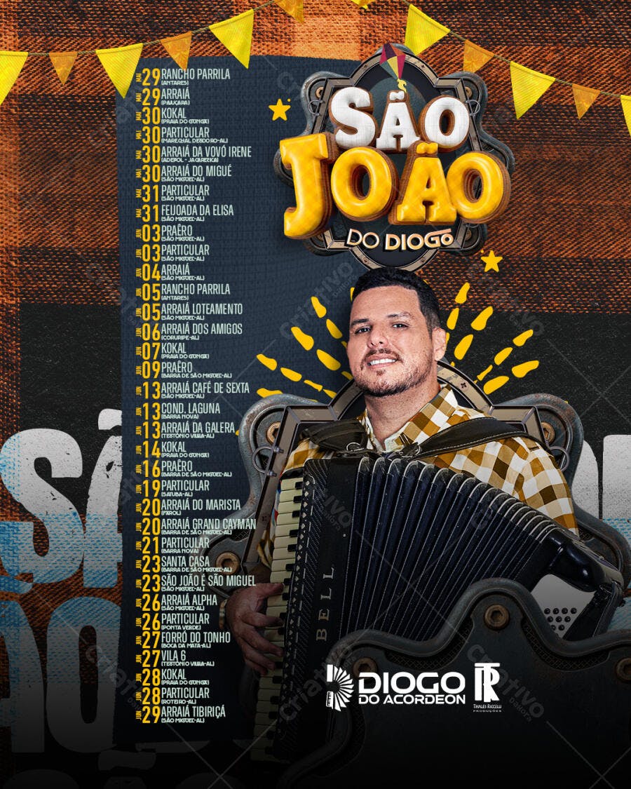 Flyer São João Diogo do Acordeon Festa Junina PSD Editável
