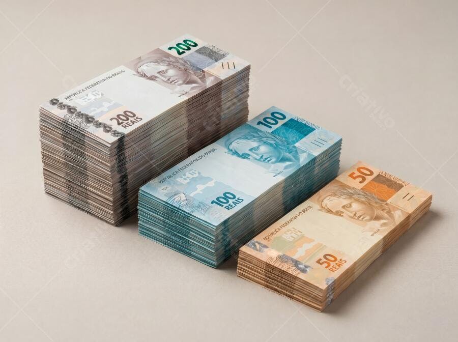 Foto Dinheiro Notas Reais Empilhadas de 50 100 200