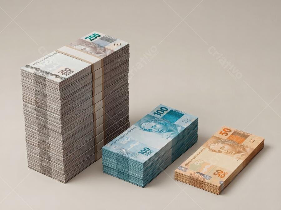 Foto Dinheiro Notas Reais Empilhadas Fundo Neutro
