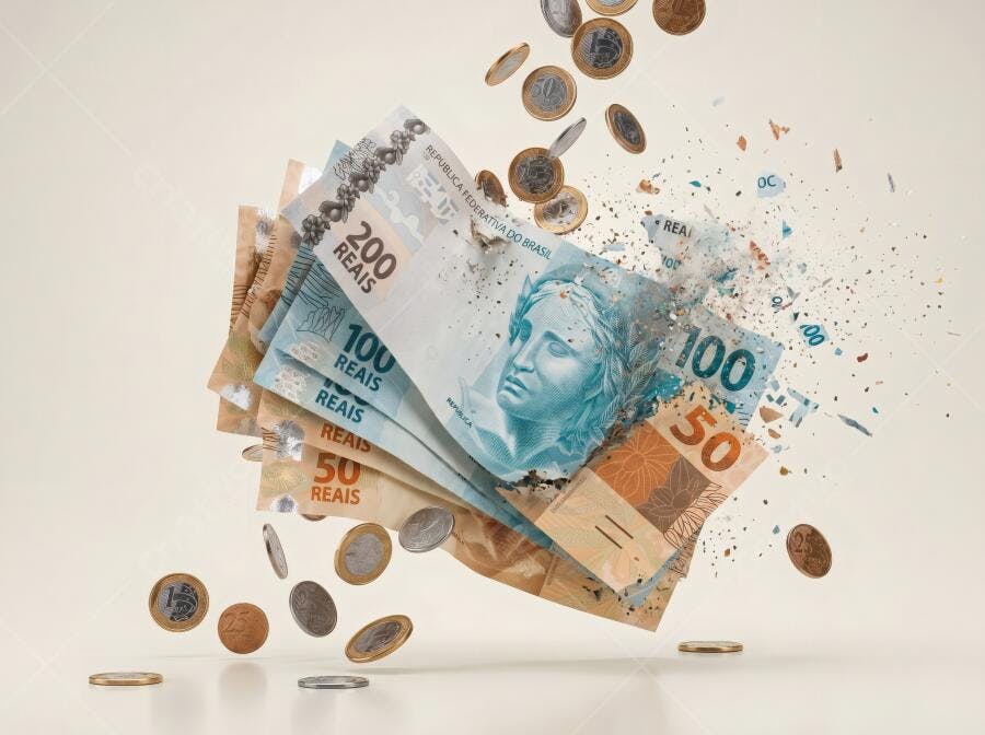 Foto Dinheiro Real Brasileiro Explodindo Moedas Flutuando