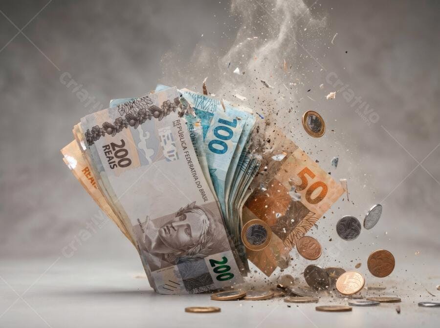 Foto Dinheiro Real Brasileiro Explodindo Moedas Notas