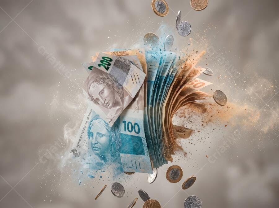 Foto Dinheiro Real Brasileiro Voando Notas Moedas Fundo Abstrato