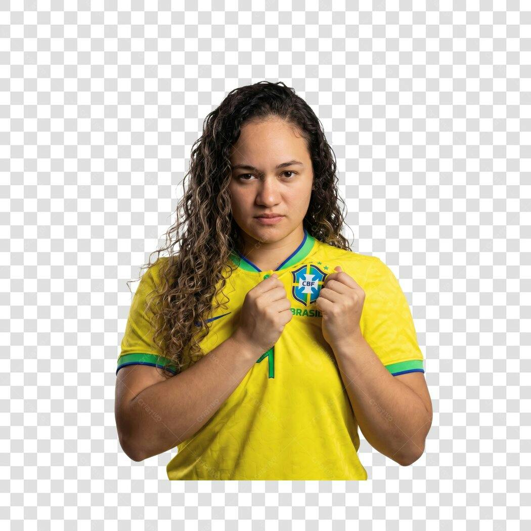 Foto Recortada Mulher Camisa Brasil Futebol PNG Fundo Transparente