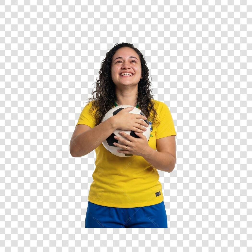 Foto Recortada Mulher Torcedora Brasil Bola Futebol PNG Fundo Transparente