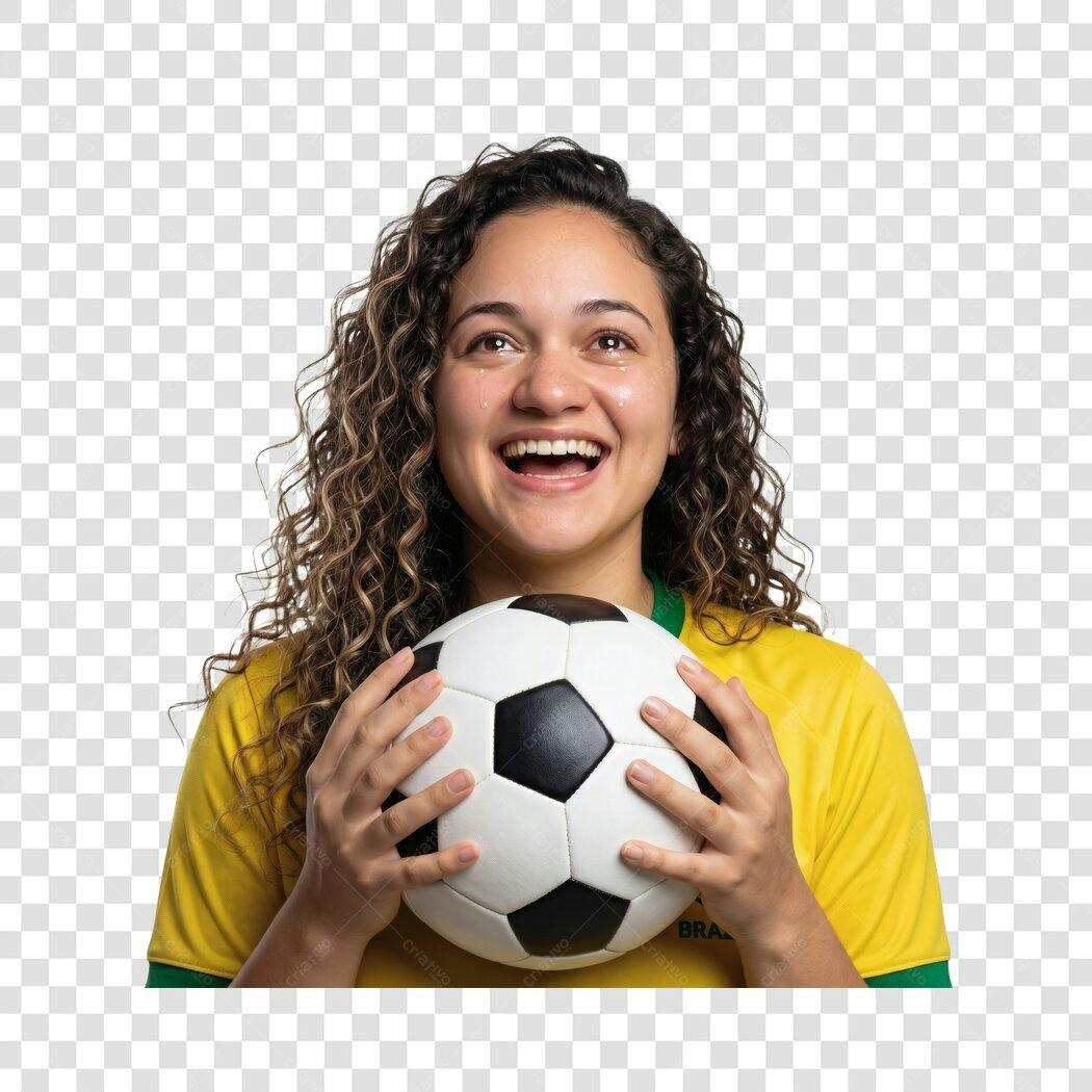 Foto Recortada Mulher Torcedora Brasil Bola Futebol PNG Fundo Transparente