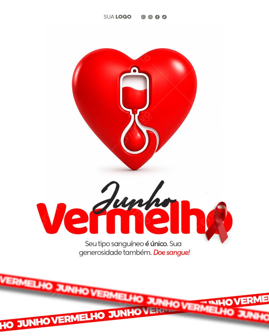 Post Junho Vermelho Doação Sangue PSD Editável