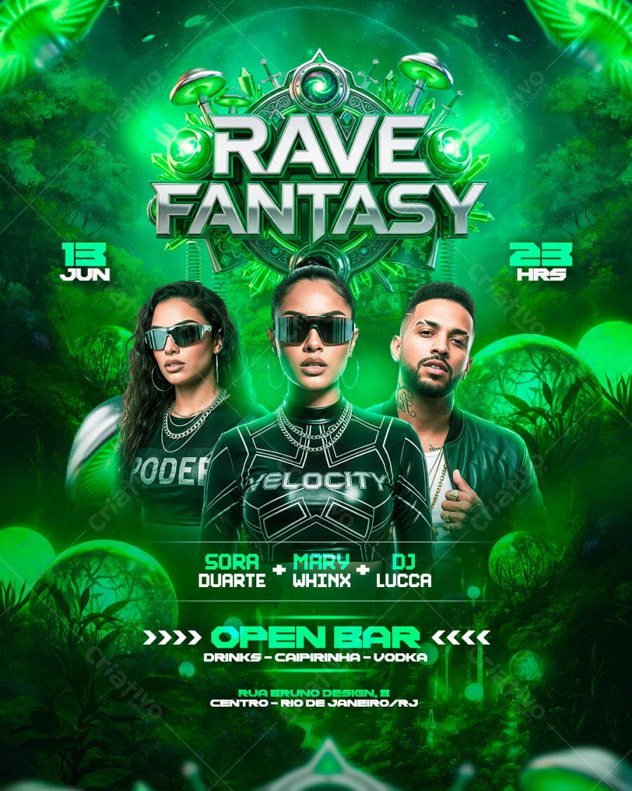 Flyer Rave Fantasy Profissional – Design Místico e Psicodélico para Eventos
