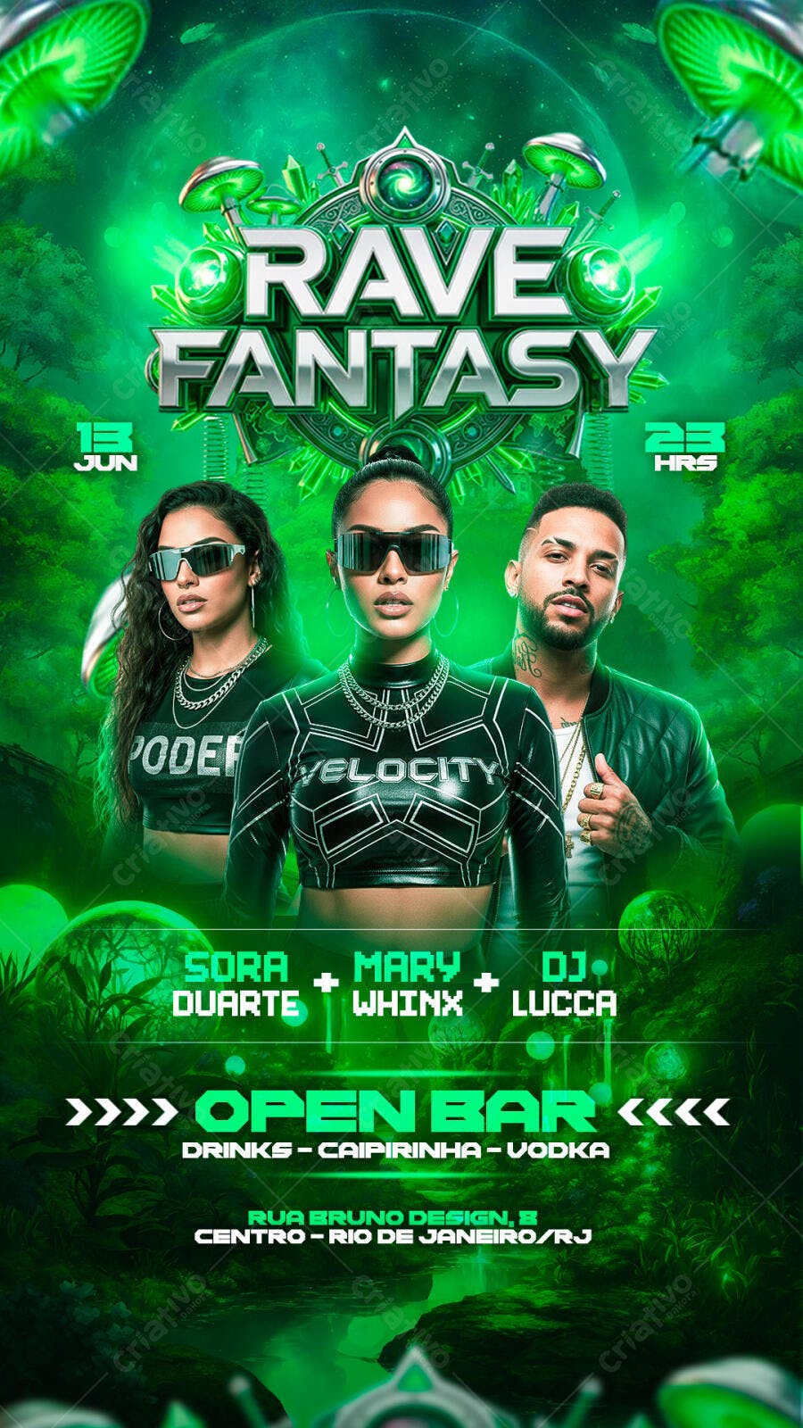 Flyer Rave Fantasy Profissional – Design Místico e Psicodélico para Eventos