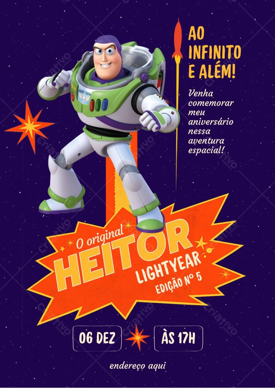 Convite Aniversário Buzz Lightyear 5 Anos Editável