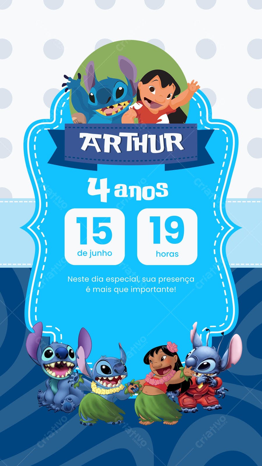 Convite Aniversário Stitch Lilo 4 Anos Editável