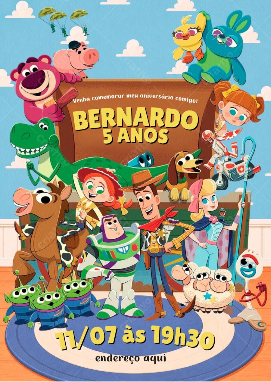 Convite Aniversário Toy Story 5 Anos Editável