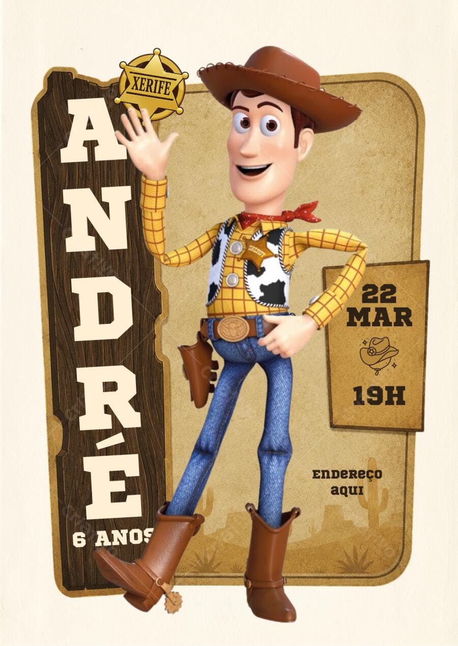 Convite Aniversário Woody Toy Story 6 Anos Editável