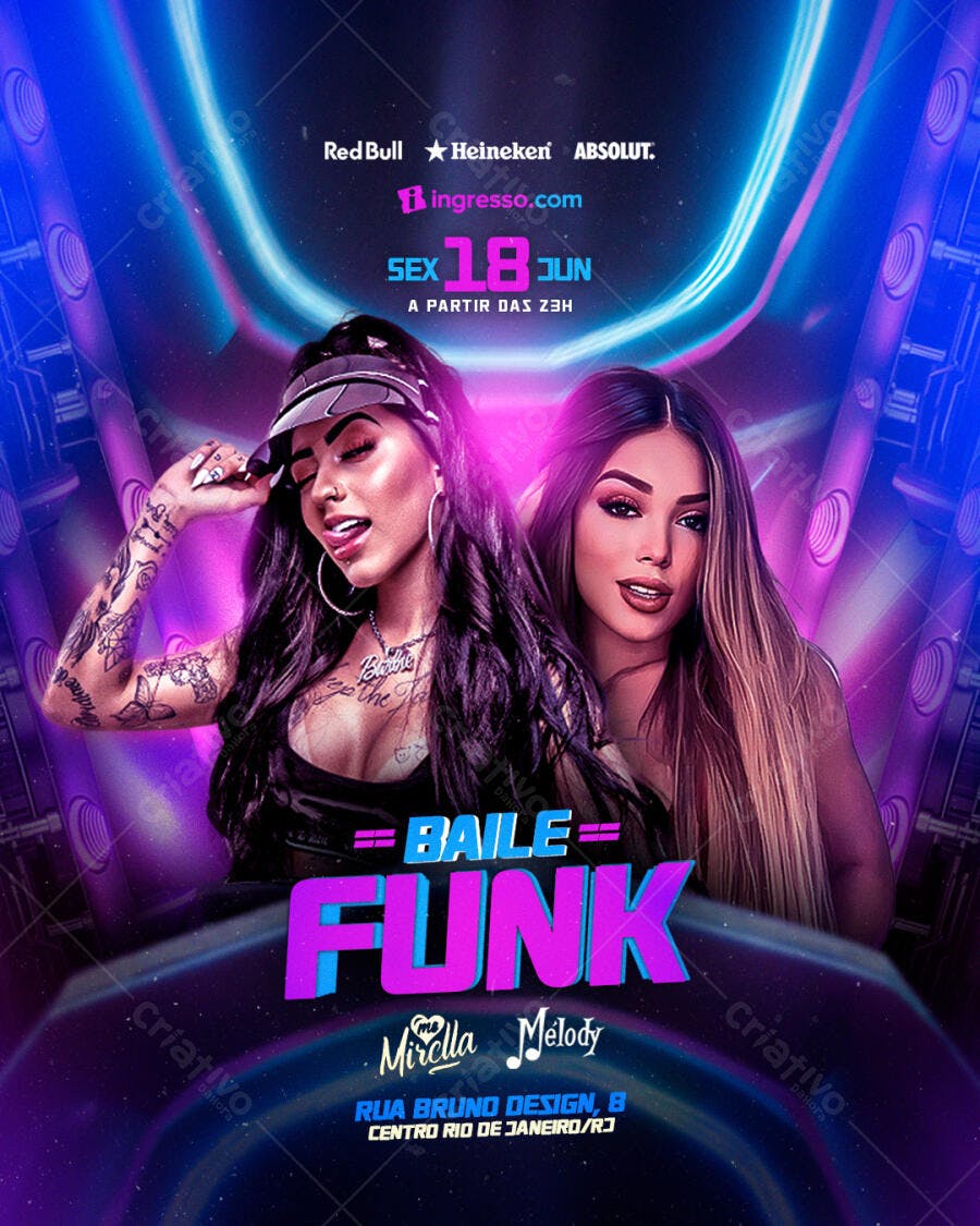 Flyer Baile Funk Junho Evento Noturno PSD Editável