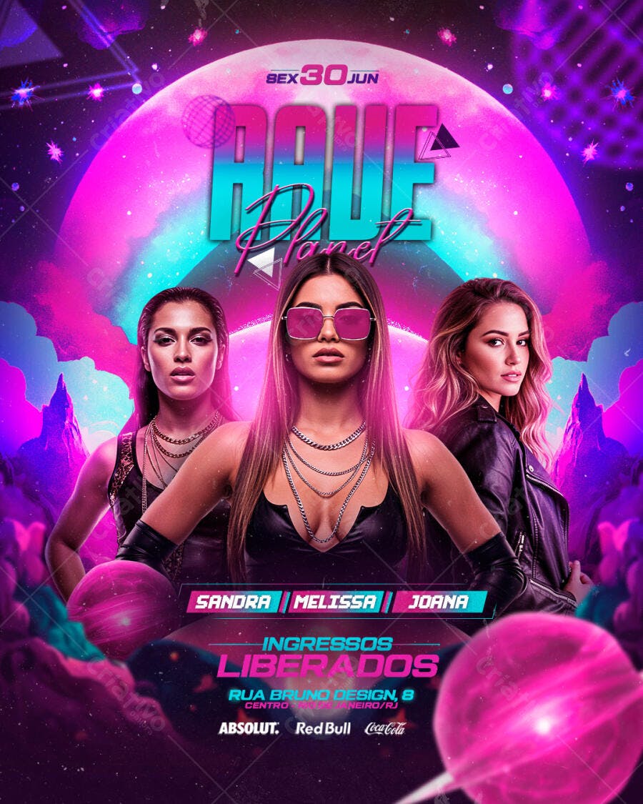 Flyer Rave Planet Festa Eletrônica Junho PSD Editável