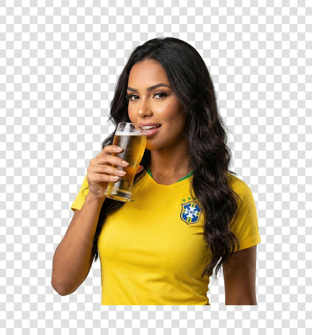 Foto Recortada Mulher Camisa Brasil Cerveja PNG Fundo Transparente