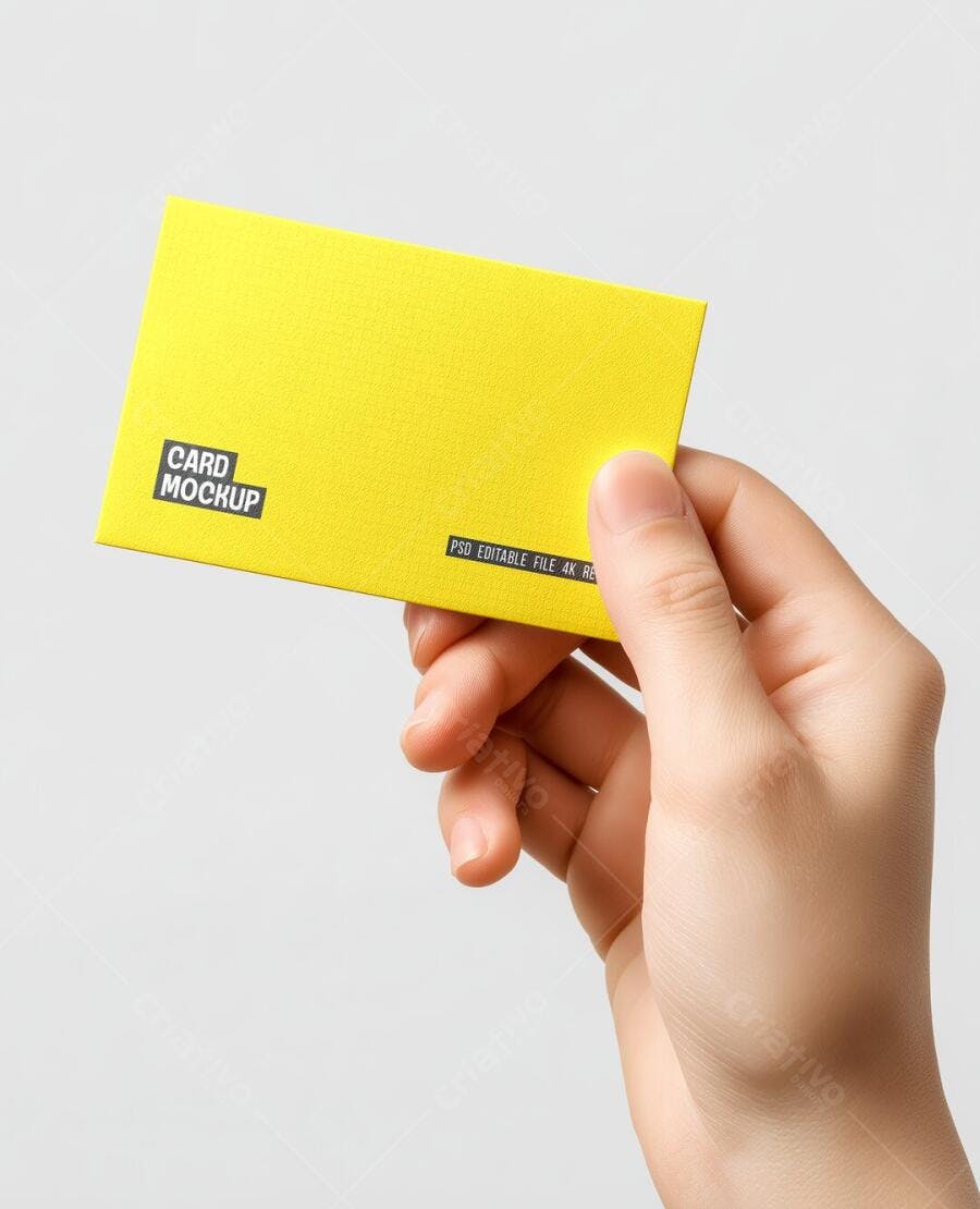 Mockup Cartão de Visita Amarelo Mãos Segurando Editável