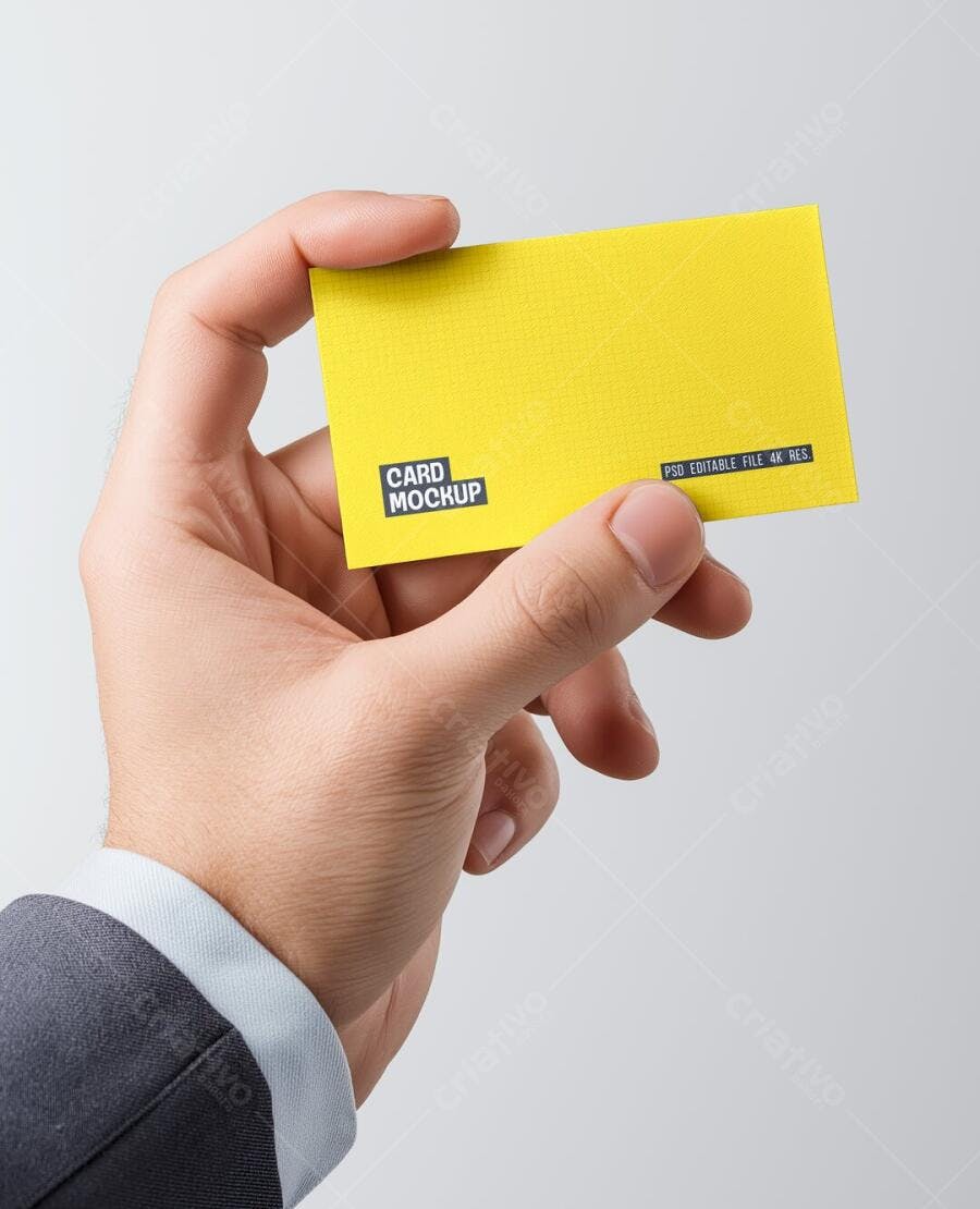 Mockup Cartão de Visita Mão Segurando Fundo Branco Editável