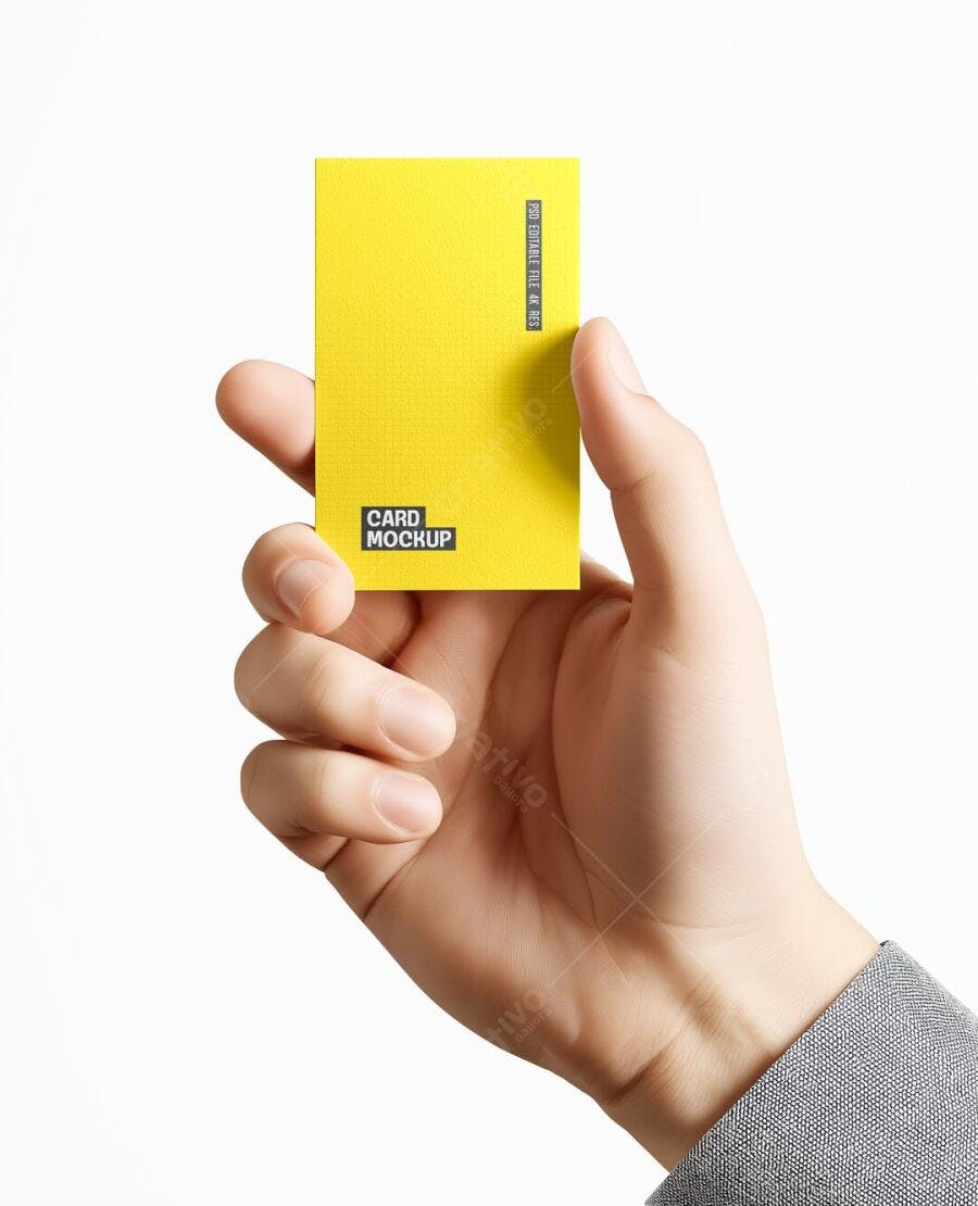 Mockup Cartão de Visita Mãos Segurando Fundo Branco Editável