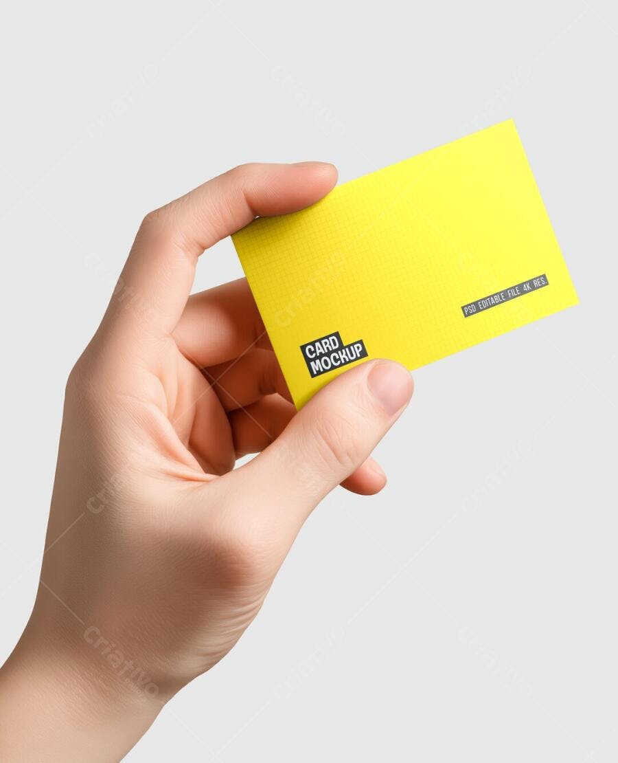 Mockup Cartão de Visita Mãos Segurando Fundo Branco Editável
