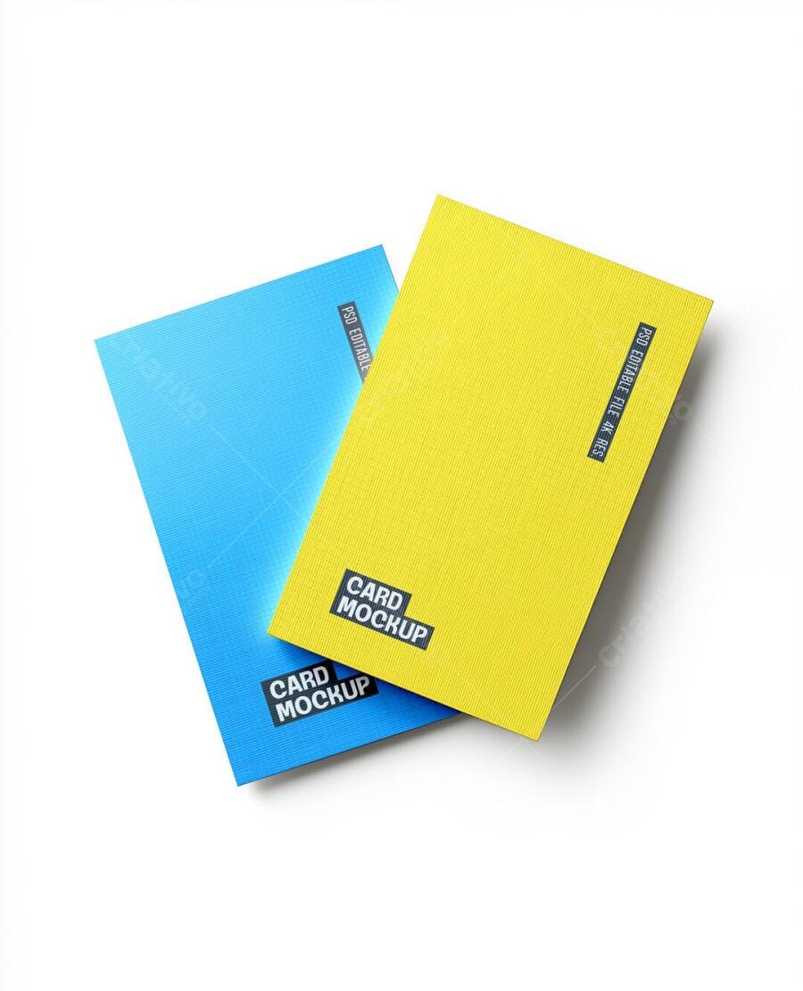 Mockup Cartão Papel Colorido Fundo Branco Flat Lay Editável