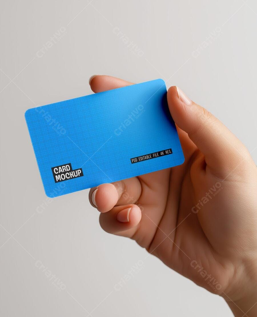 Mockup Cartão Plástico Mãos Segurando Fundo Branco Editável