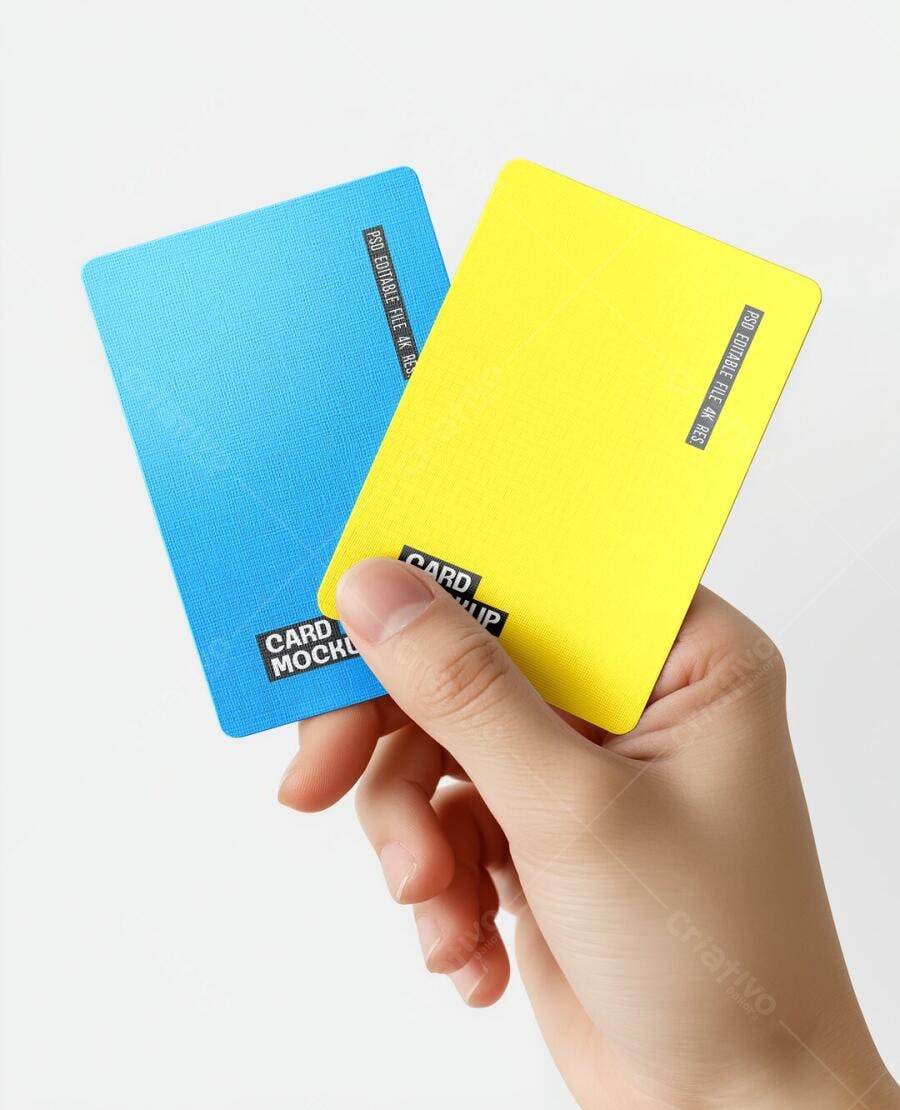 Mockup Cartões Plástico Mãos Segurando Fundo Branco Editável
