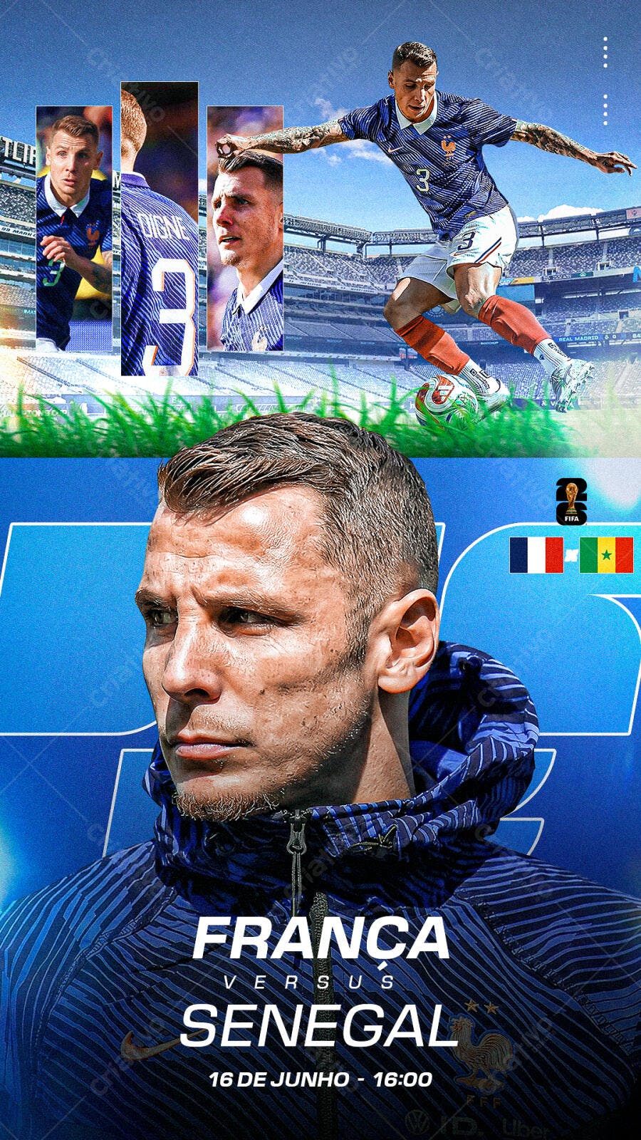 Post Futebol França x Senegal 16 de Junho PSD Editável