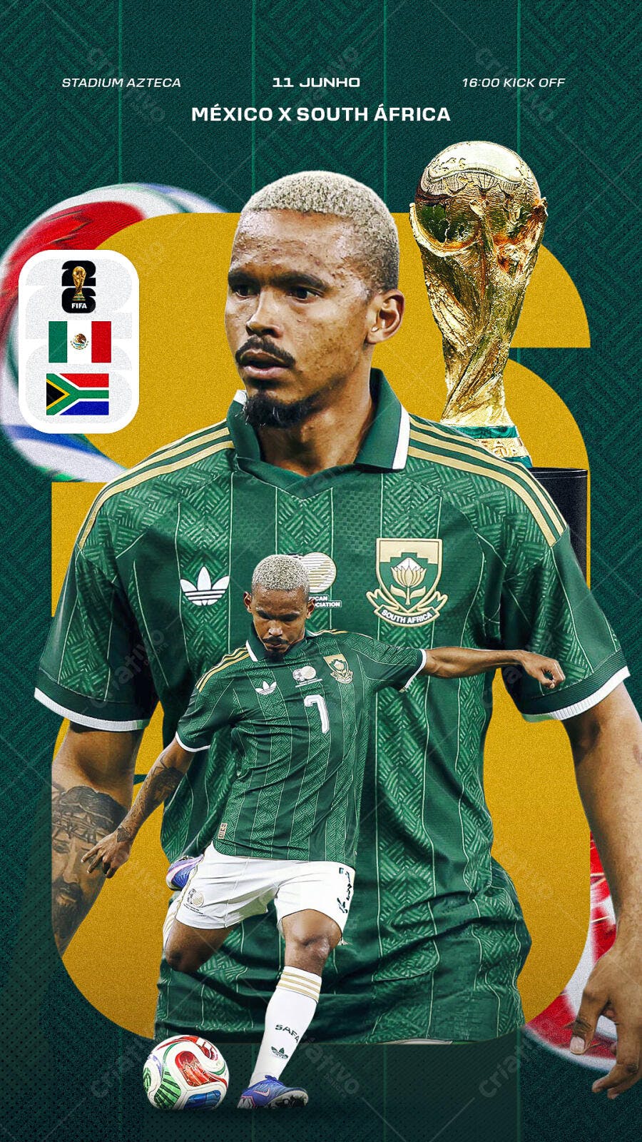 Post Instagram Futebol México x África do Sul PSD Editável