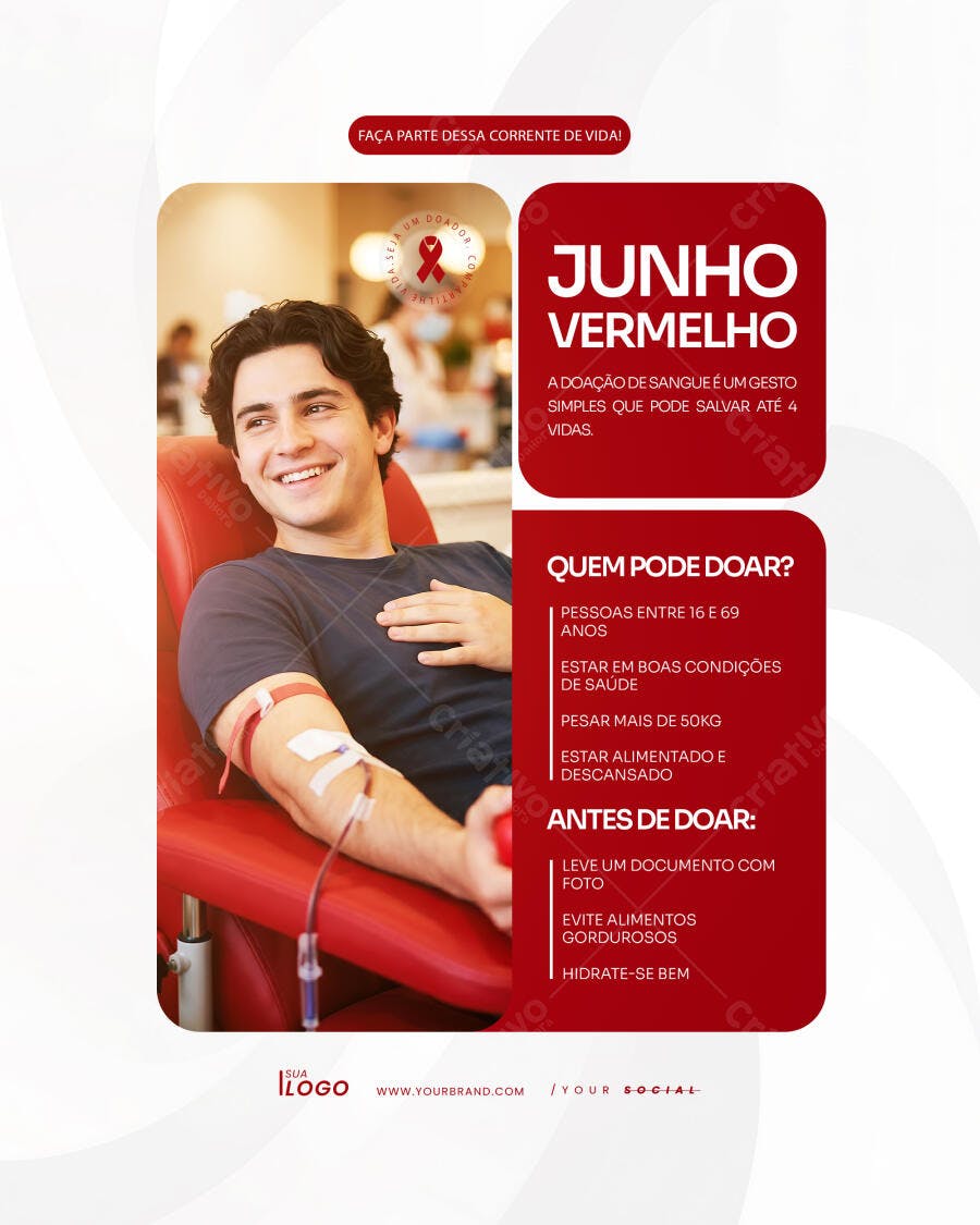 Post Junho Vermelho Doação de Sangue PSD Editável