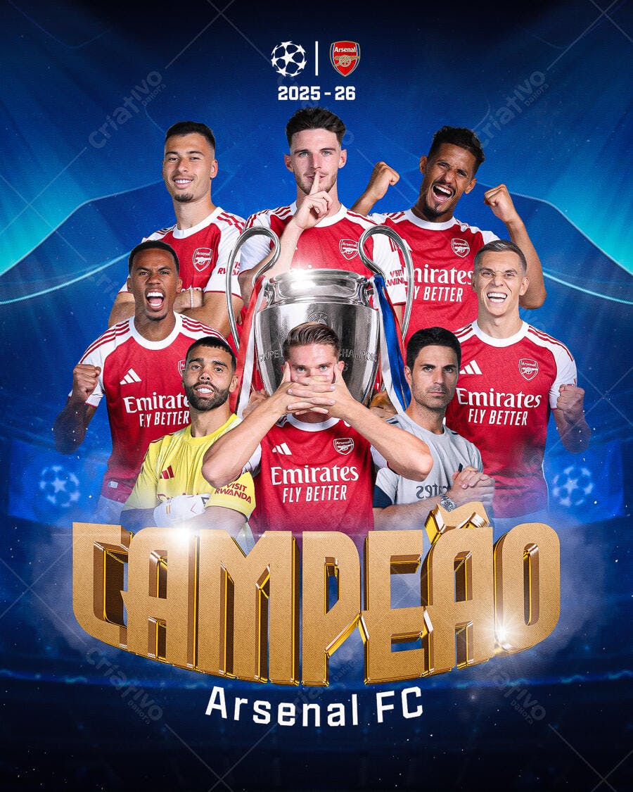 Post Social Media Futebol Arsenal Campeão PSD Editável