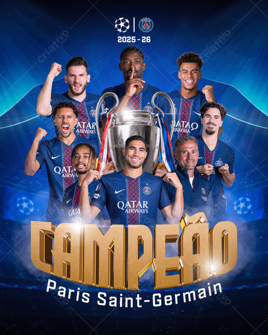 Post Social Media Futebol PSG Campeão PSD Editável