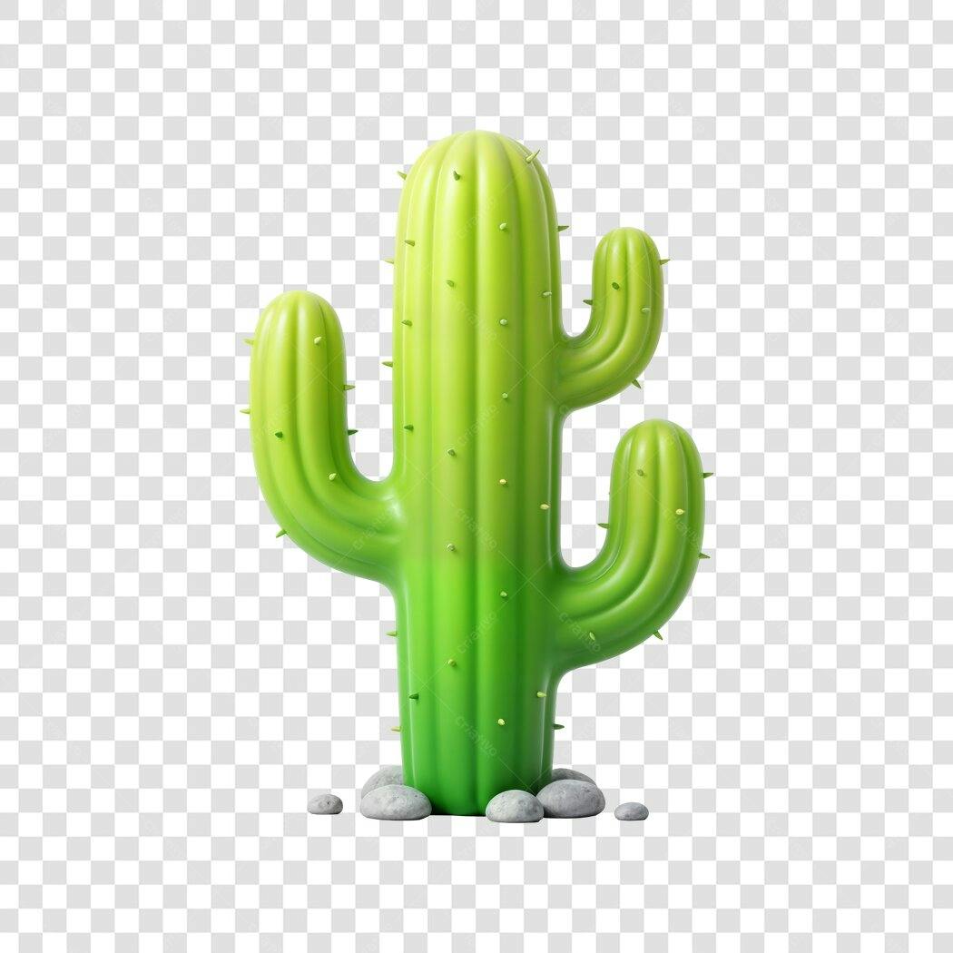 Elemento 3D Cacto Verde Plantas Deserto PNG Fundo Transparente