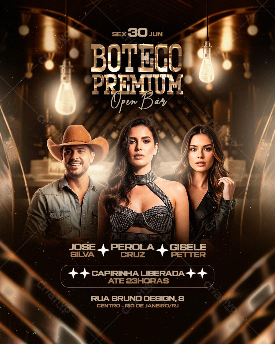 Flyer Boteco Premium Open Bar Festa Junina PSD Editável