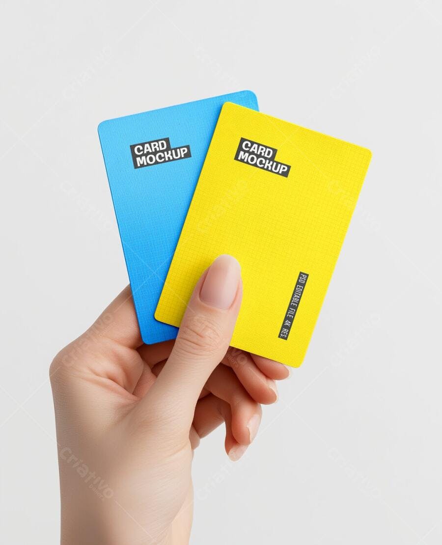 Mockup Cartão Mãos Segurando Fundo Branco Editável