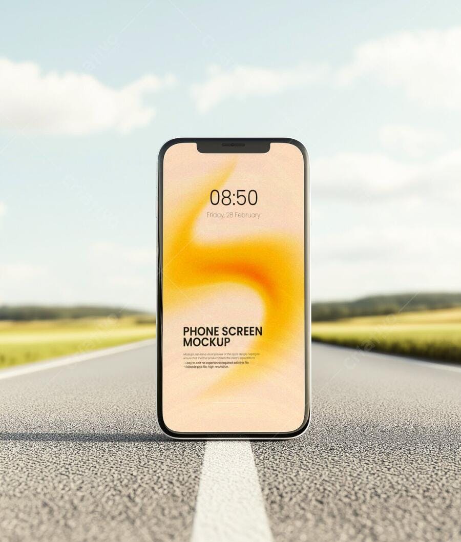Mockup Celular Smartphone Tela Vertical Estrada Editável