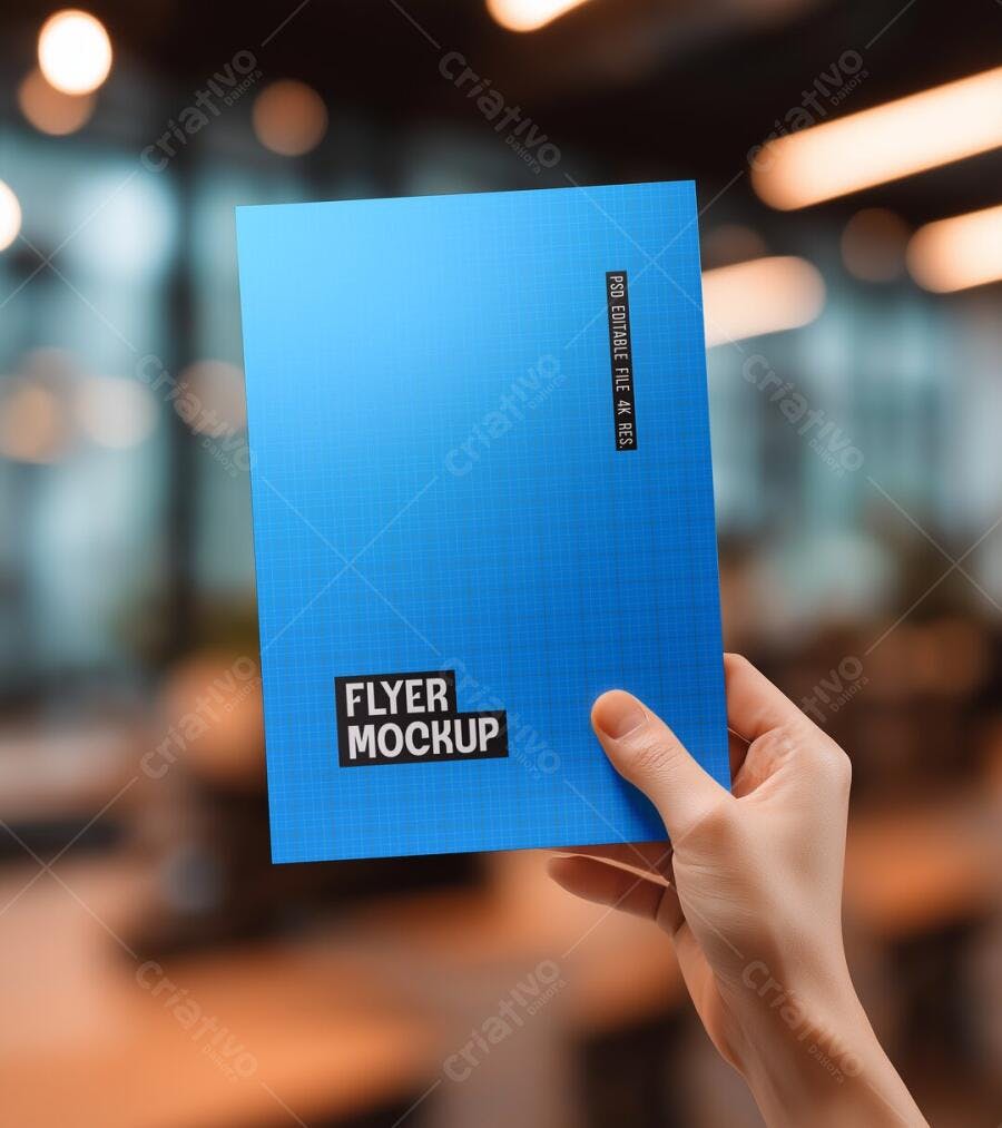 Mockup Flyer Mãos Segurando Fundo Desfocado Editável