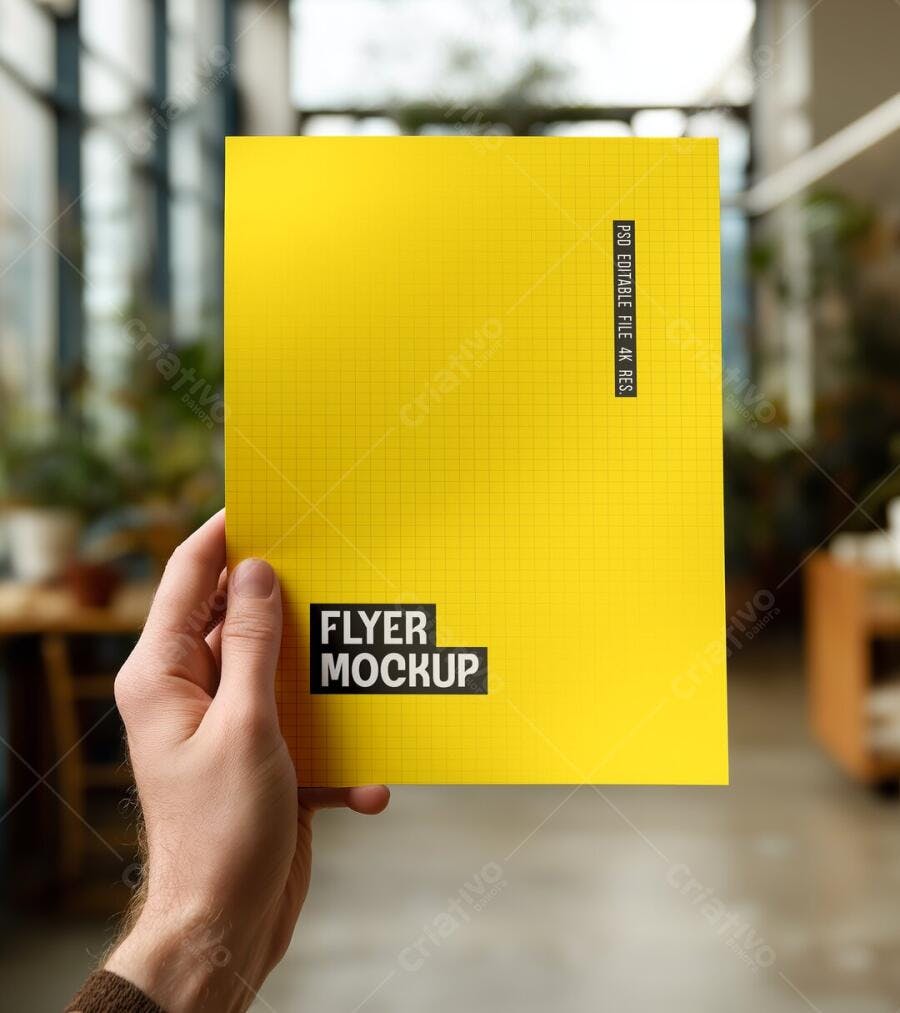 Mockup Flyer Mãos Segurando Papel Amarelo Editável