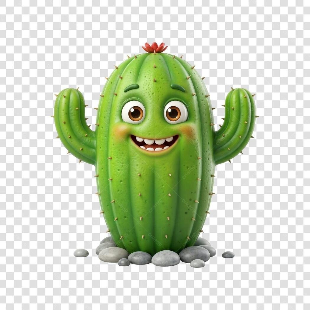 Personagem Ilustrado Cacto Feliz 3D PNG Fundo Transparente