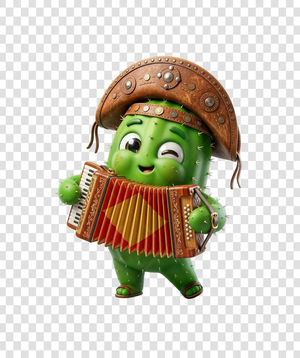 Personagem Ilustrado Cacto Sanfoneiro Festa Junina Junho PNG Fundo Transparente