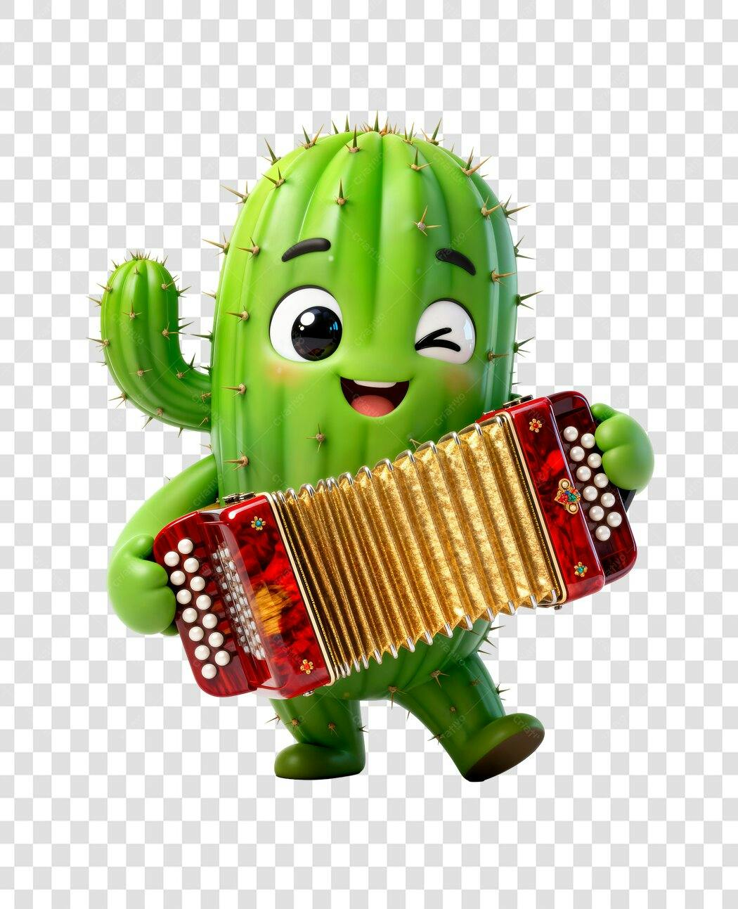 Personagem Ilustrado Cacto Sanfoneiro Festa Junina Junho PNG Fundo Transparente