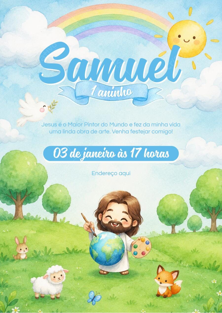 Convite de aniversário Jesus o pintor do mundo