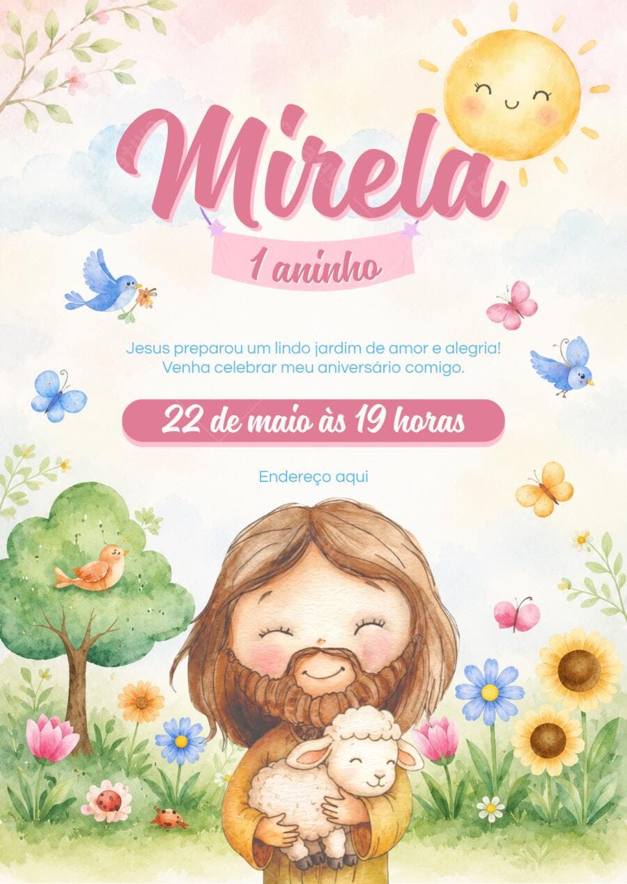Convite Aniversário 1 Aninho Jesus O Bom Pastor Editável