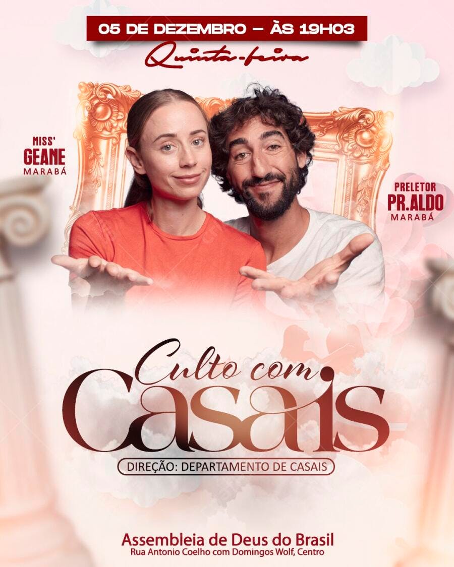Flyer Culto com Casais Igreja Assembleia de Deus PSD Editável