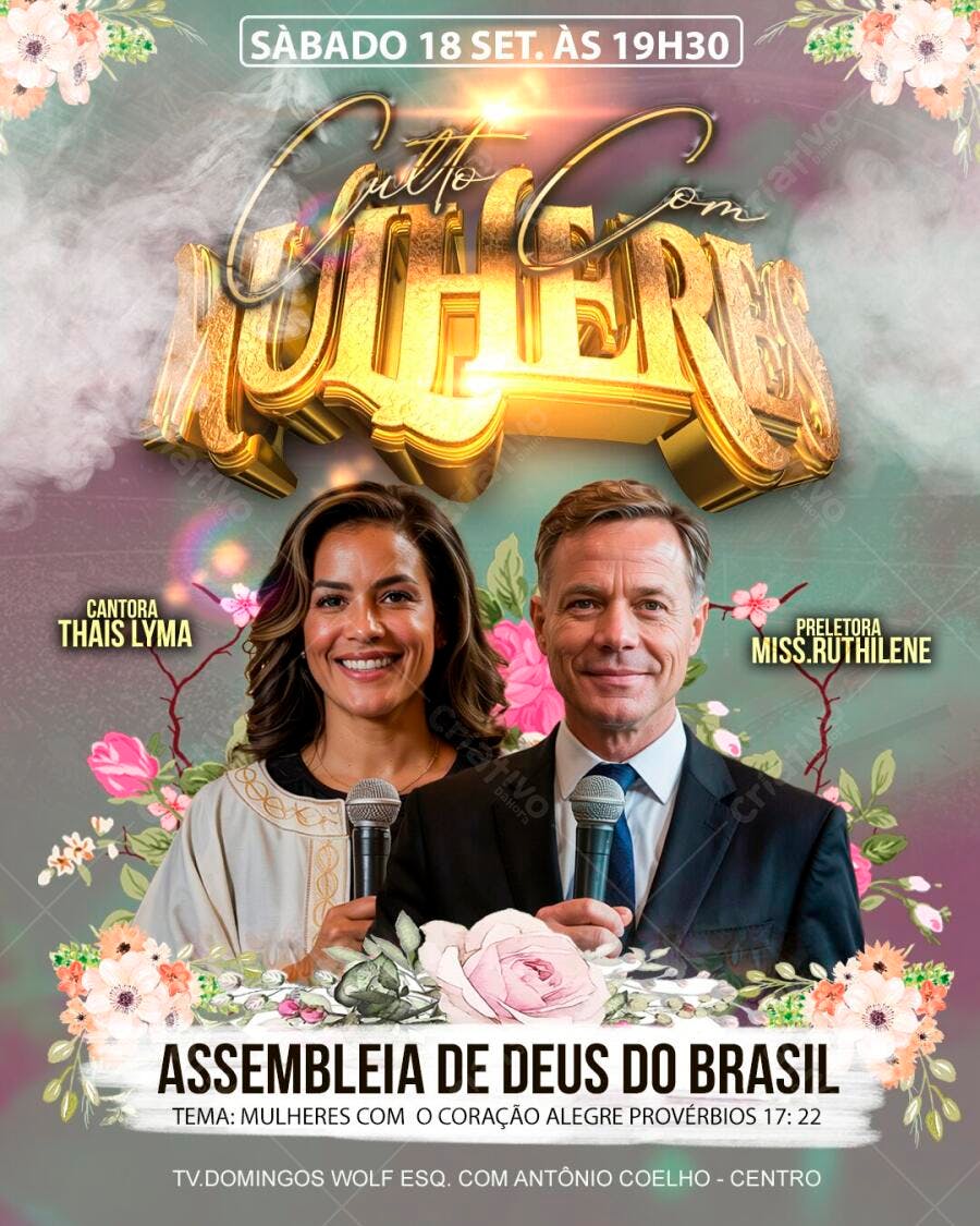 Flyer Culto com Mulheres Igreja Setembro PSD Editável