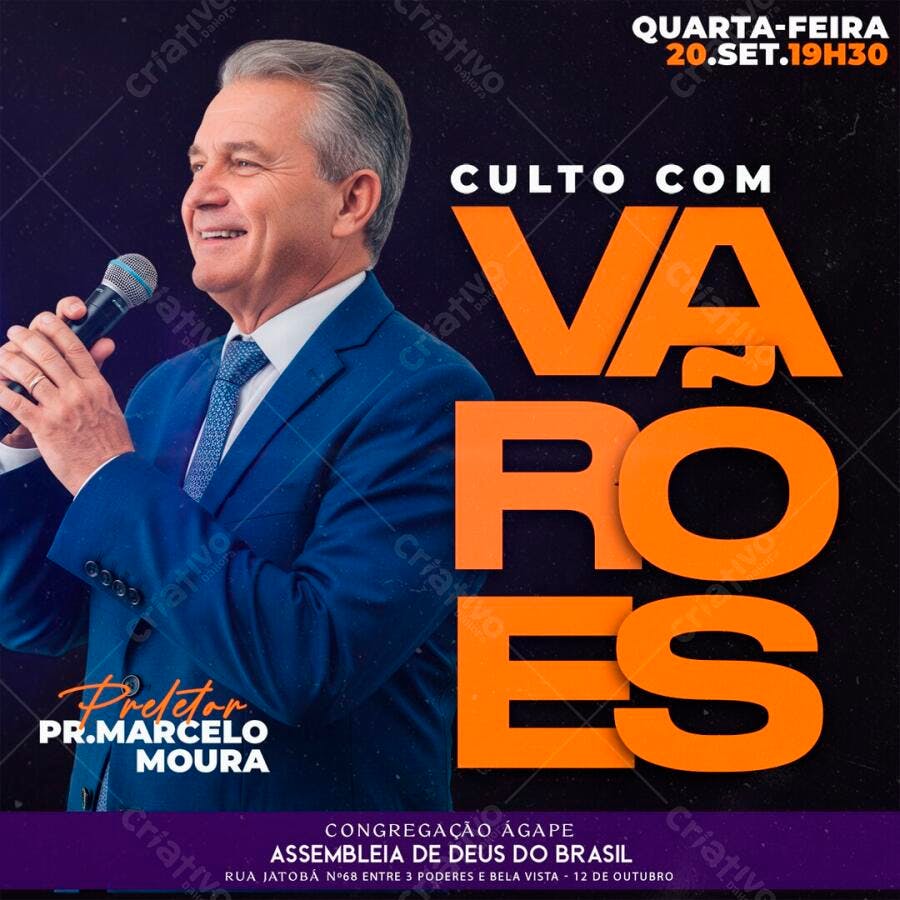 Flyer Culto com Varões Igreja Evangélica PSD Editável