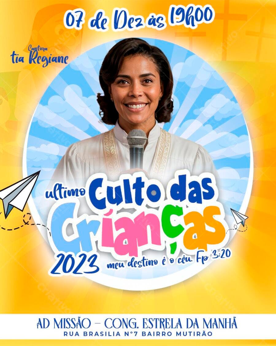 Flyer Culto das Crianças Dezembro Igreja PSD Editável