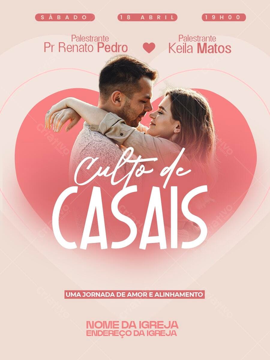 Flyer Culto de Casais Igreja Cristã PSD Editável