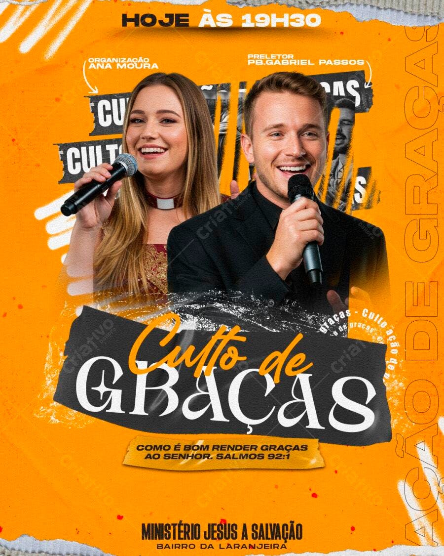 Flyer Culto de Graças Igreja Evangélica PSD Editável